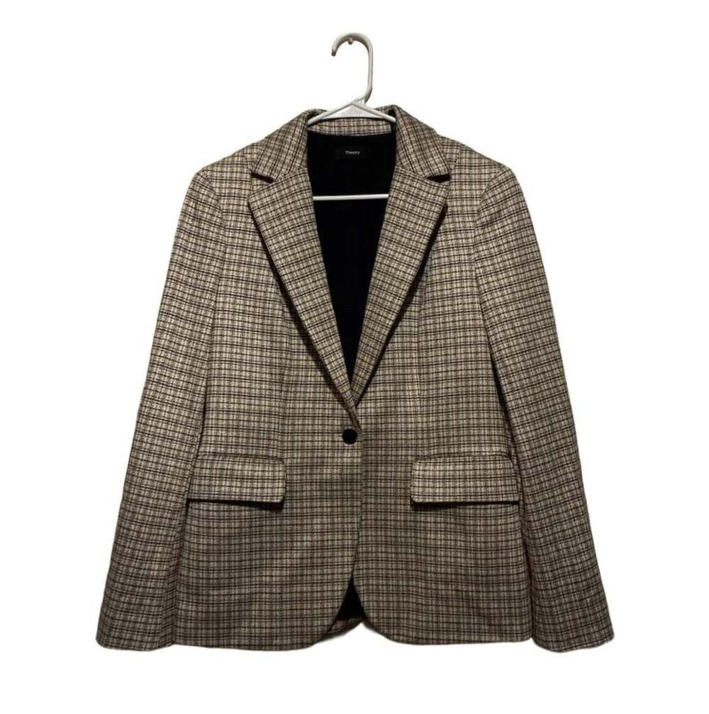 Theory Riding Blazer B Grid Knit Plaid Suit Jacket Size 6